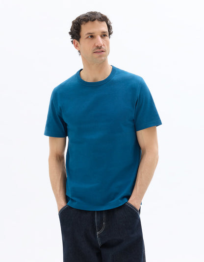Boxy Heavyweight Pure Cotton Crew-Neck T-Shirt - Blue — view 3