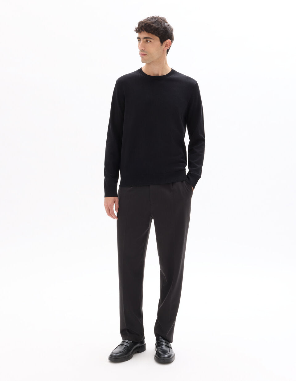 Fine-Knit Crew-Neck Sweater - Black — view 2