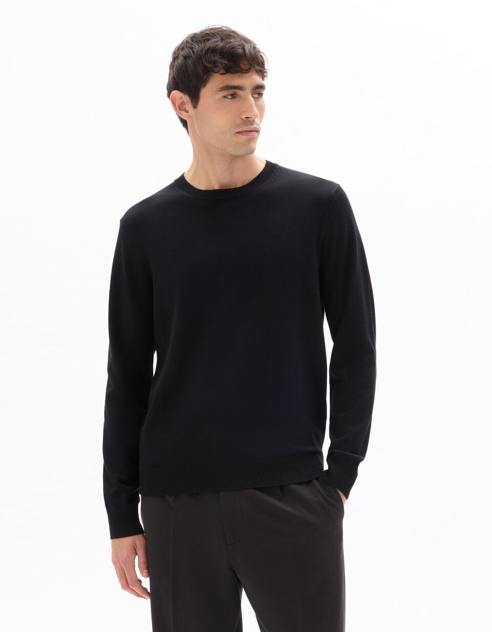 Fine-Knit Crew-Neck Sweater - Black — view 3