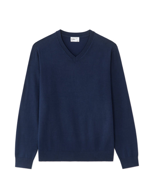 Fine-Knit V-Neck Sweater - Navy — view 1