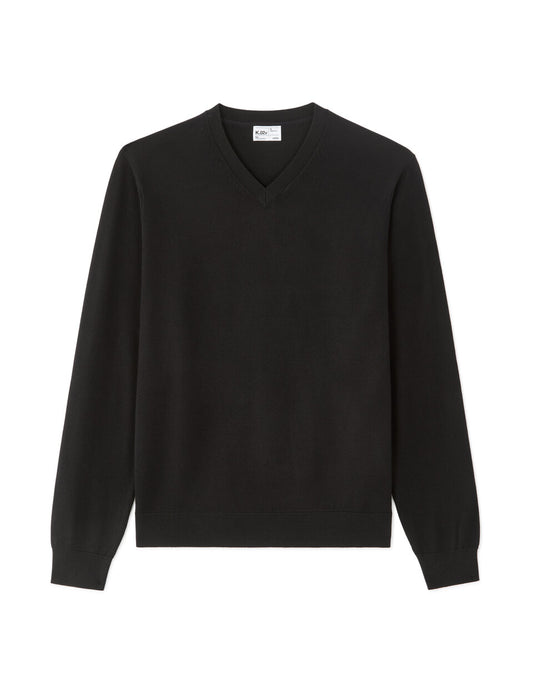 Fine-Knit V-Neck Sweater - Black — view 1