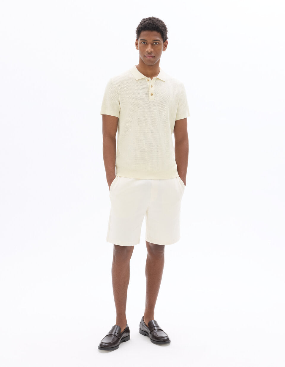 Regular-Fit Textured Knit Polo Shirt - White — view 2