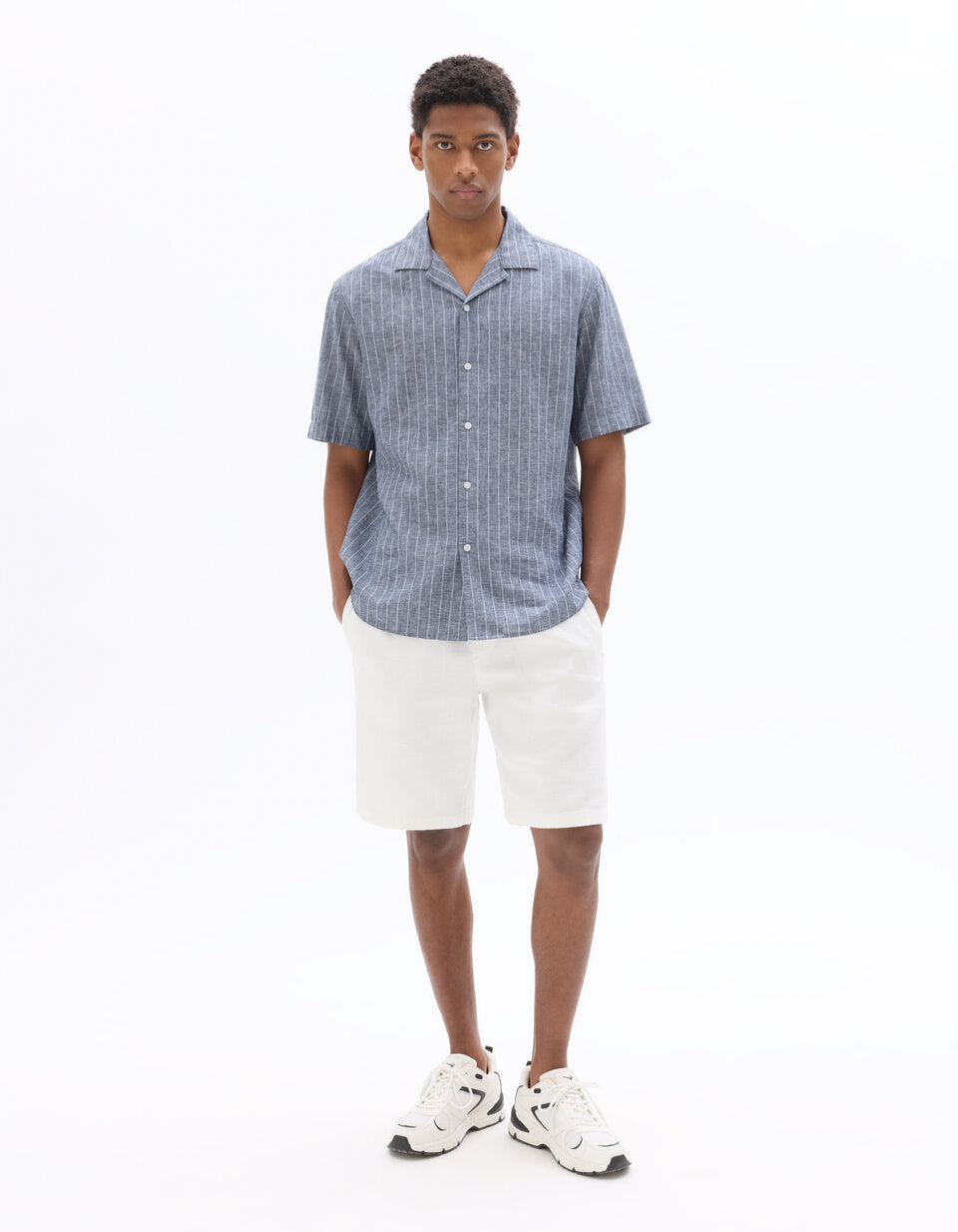 Textured Pure Cotton Bermuda Shorts - White — view 2