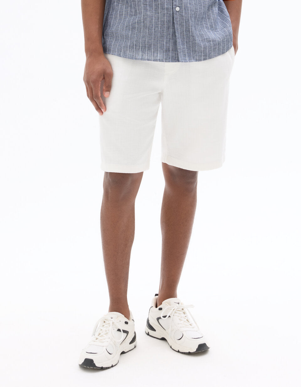 Textured Pure Cotton Bermuda Shorts - White — view 3
