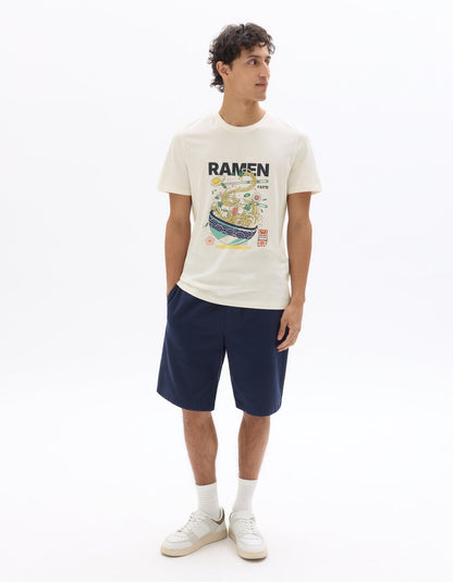 Textured Pure Cotton Bermuda Shorts - Navy — view 2