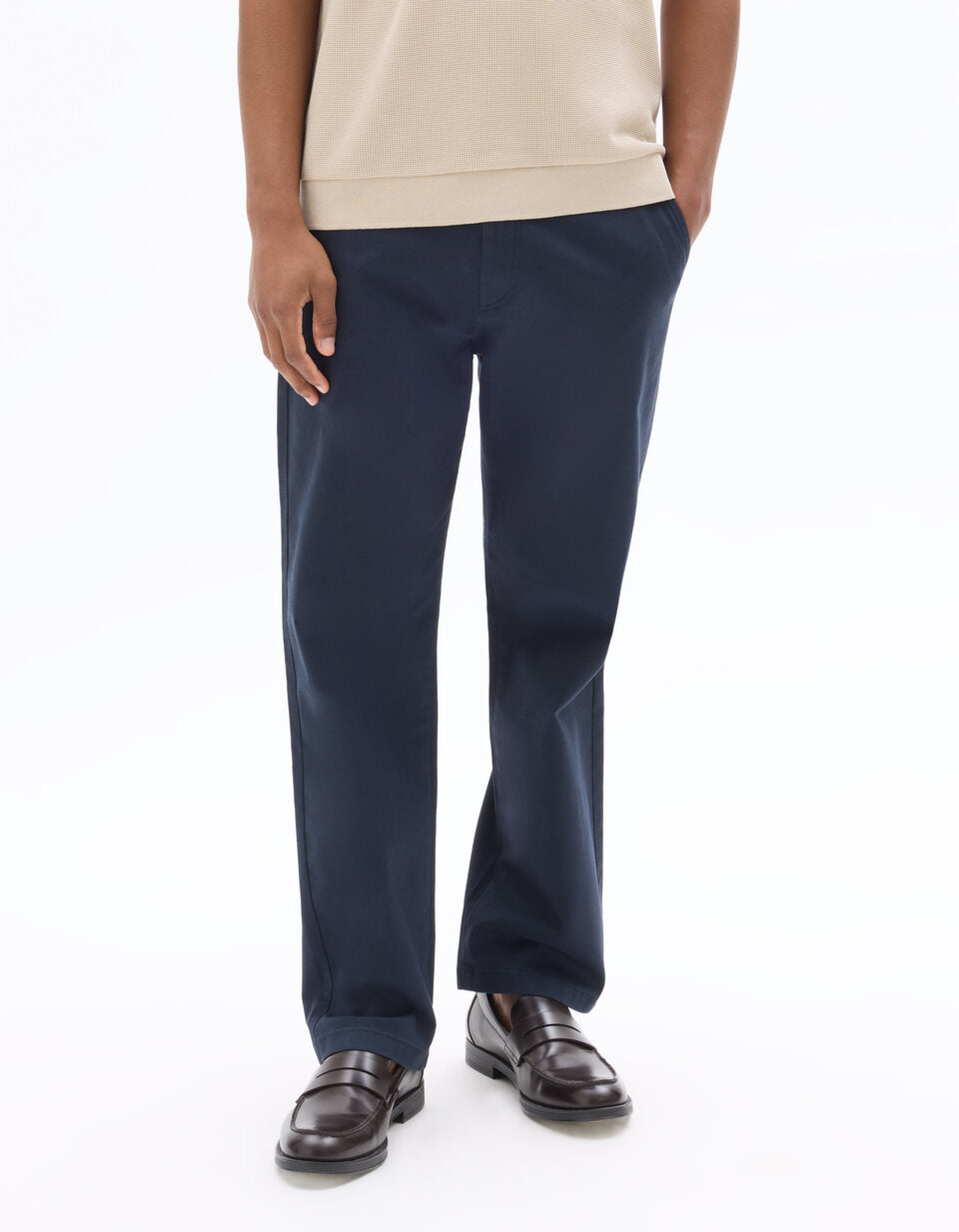Straight-Fit Stretch Cotton Chinos - Navy — view 3