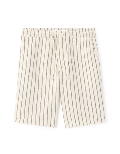 Striped Pure Linen Bermuda Shorts - White — view 1