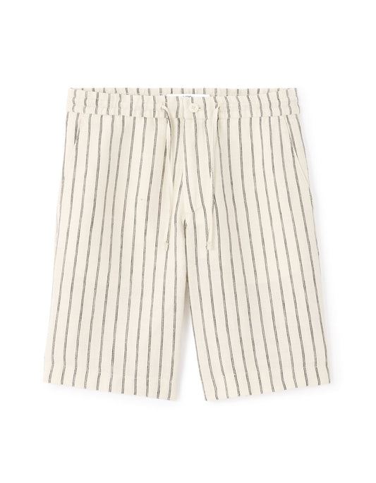 Striped Pure Linen Bermuda Shorts - White — view 1