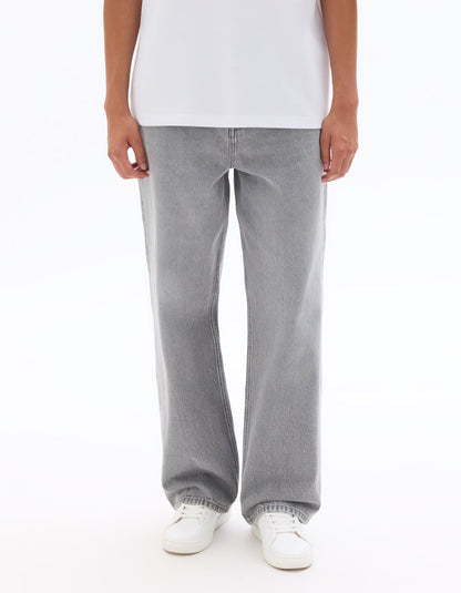 Baggy Pure Cotton Jeans - Light Grey — view 3