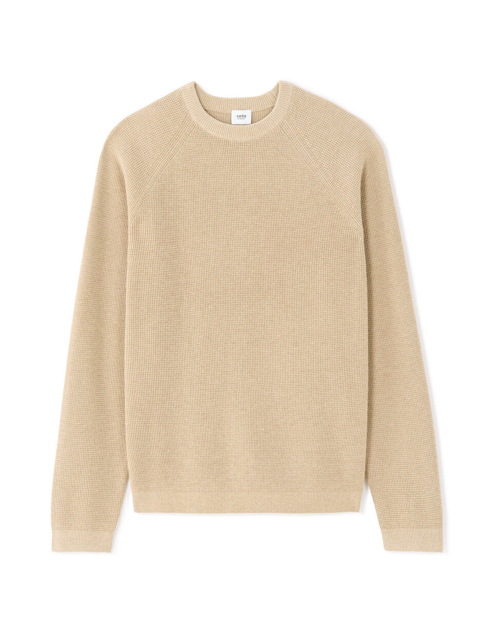 Regular-Fit Waffle-Texture Crew-Neck Sweater - Beige — view 1