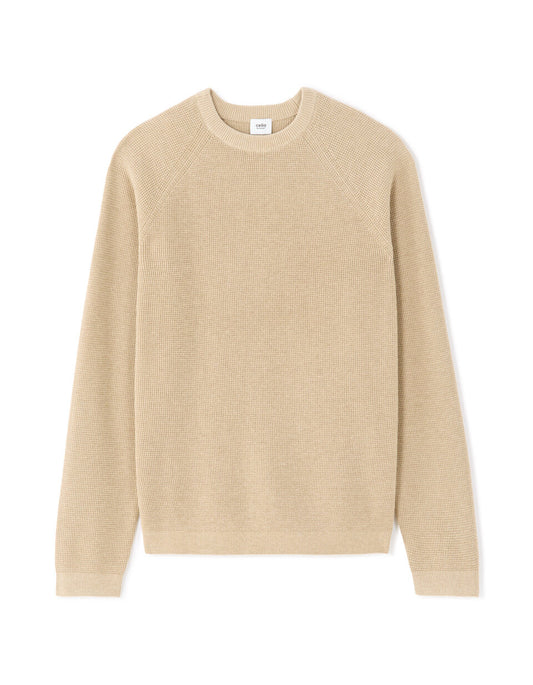 Regular-Fit Waffle-Texture Crew-Neck Sweater - Beige — view 1