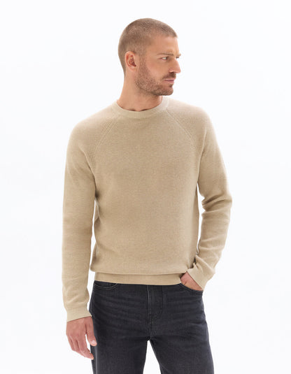 Regular-Fit Waffle-Texture Crew-Neck Sweater - Beige — view 3