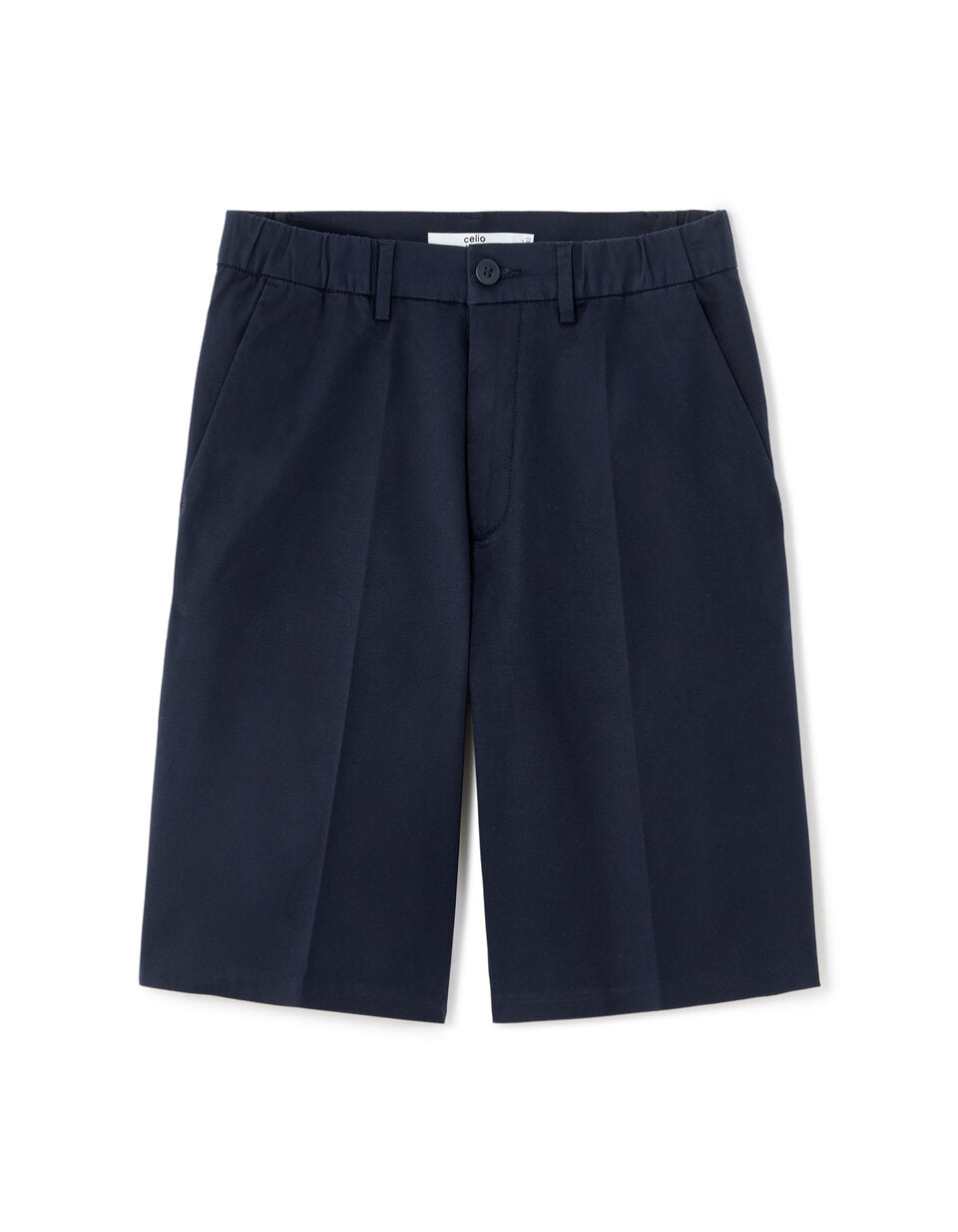 Solid Stretch Cotton Chino Bermuda Shorts - Navy — view 1