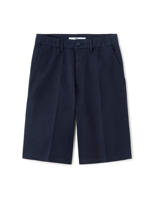Solid Stretch Cotton Chino Bermuda Shorts - Navy — view 1