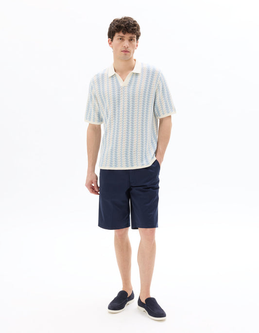 Solid Stretch Cotton Chino Bermuda Shorts - Navy — view 2