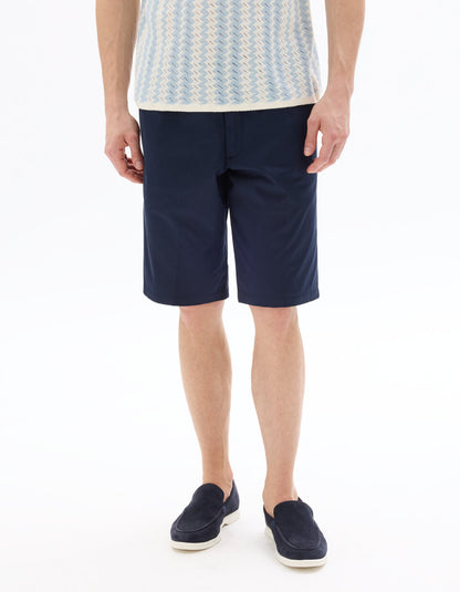 Solid Stretch Cotton Chino Bermuda Shorts - Navy — view 3