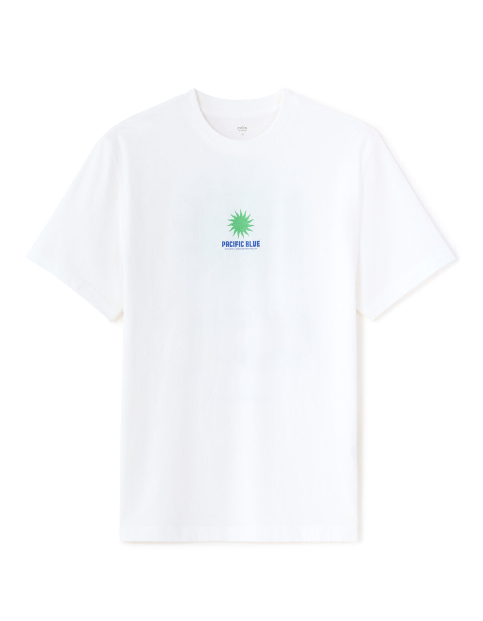 Boxy Pure Cotton Pacific Blue Print T-Shirt - White — view 1