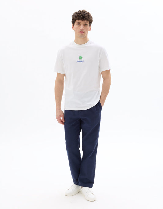 Boxy Pure Cotton Pacific Blue Print T-Shirt - White — view 2