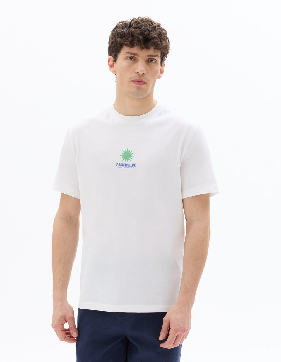 Boxy Pure Cotton Pacific Blue Print T-Shirt - White — view 3