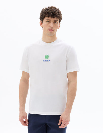 Boxy Pure Cotton Pacific Blue Print T-Shirt - White — view 3