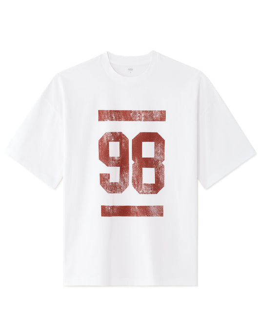 Oversized Pure Cotton 98 Print Crew-Neck T-Shirt - White — view 1