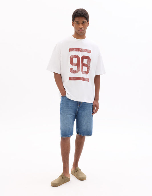 Oversized Pure Cotton 98 Print Crew-Neck T-Shirt - White — view 2