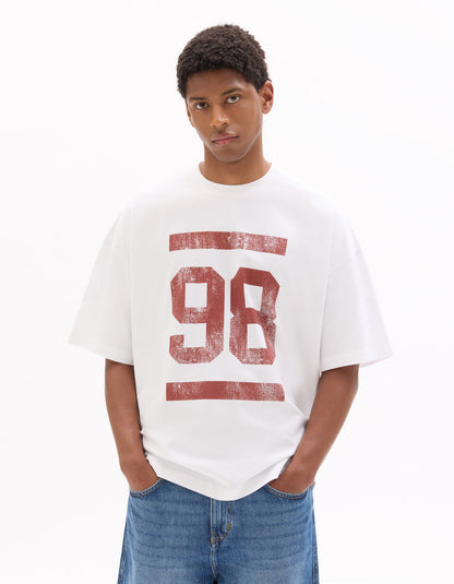 Oversized Pure Cotton 98 Print Crew-Neck T-Shirt - White — view 3