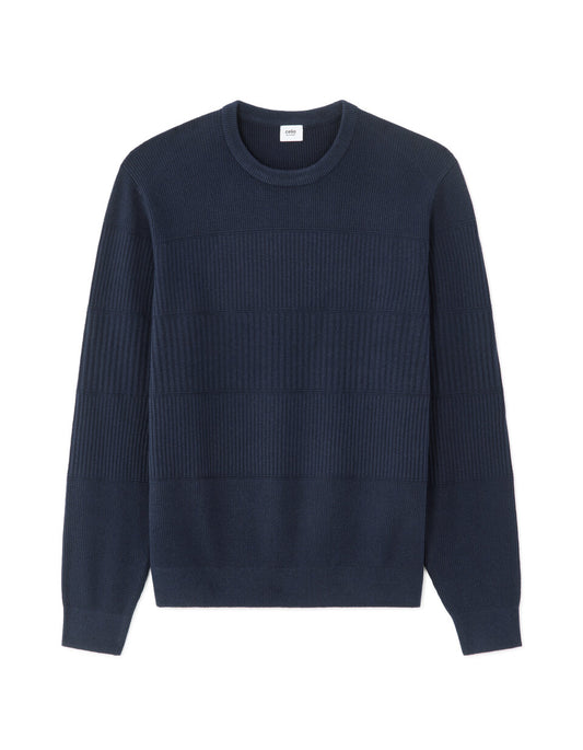 Regular-Fit Textured-Stitch Crew-Neck Sweater - Blue — view 1