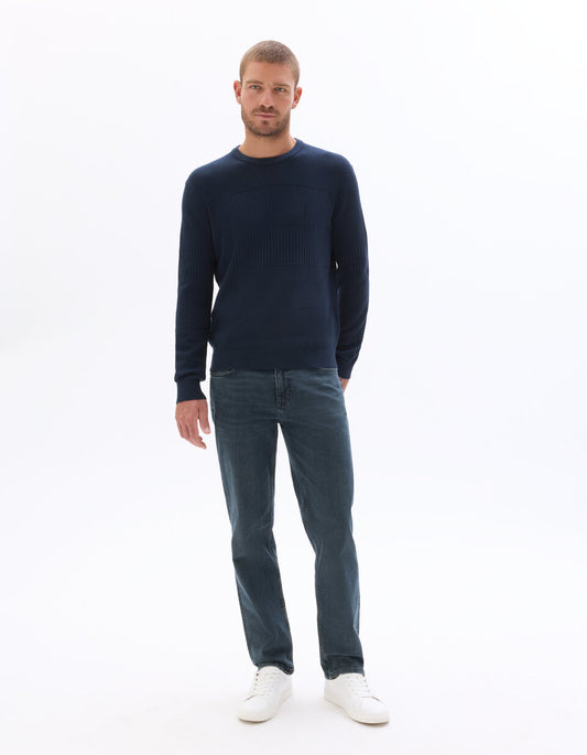 Regular-Fit Textured-Stitch Crew-Neck Sweater - Blue — view 2
