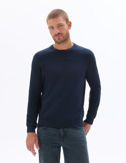 Regular-Fit Textured-Stitch Crew-Neck Sweater - Blue — view 3