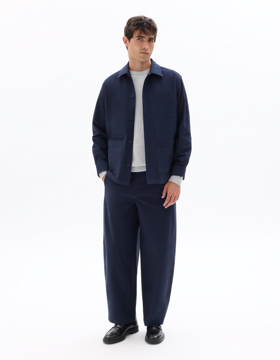 Twill Overshirt with Two Patch Pockets - Navy — view 2