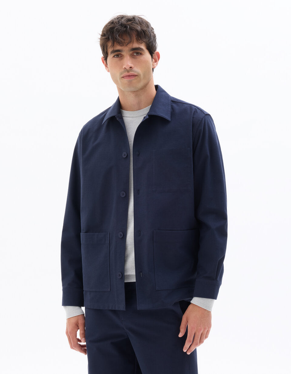 Twill Overshirt with Two Patch Pockets - Navy — view 3