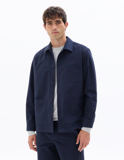 Twill Overshirt with Two Patch Pockets - Navy — view 3