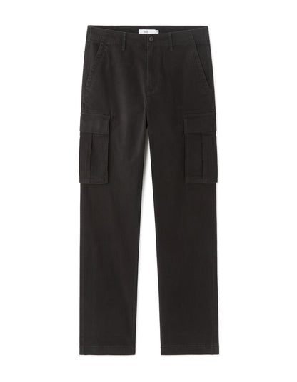 Straight-Fit Stretch Cotton Cargo Trousers - Black — view 1