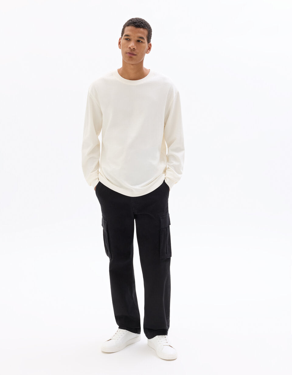 Straight-Fit Stretch Cotton Cargo Trousers - Black — view 2