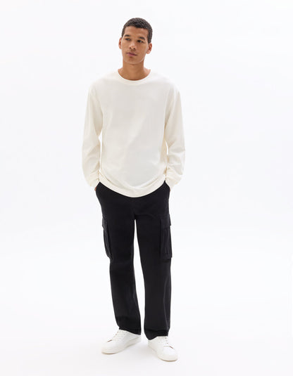 Straight-Fit Stretch Cotton Cargo Trousers - Black — view 2