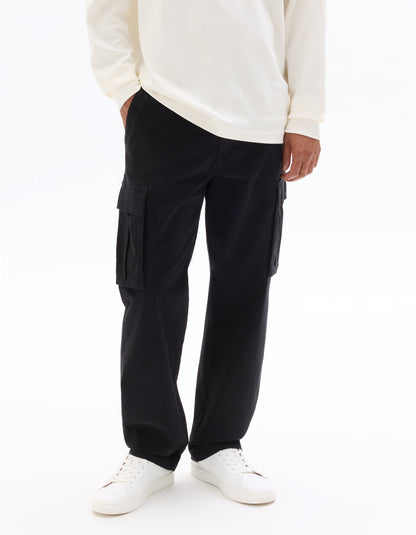 Straight-Fit Stretch Cotton Cargo Trousers - Black — view 3