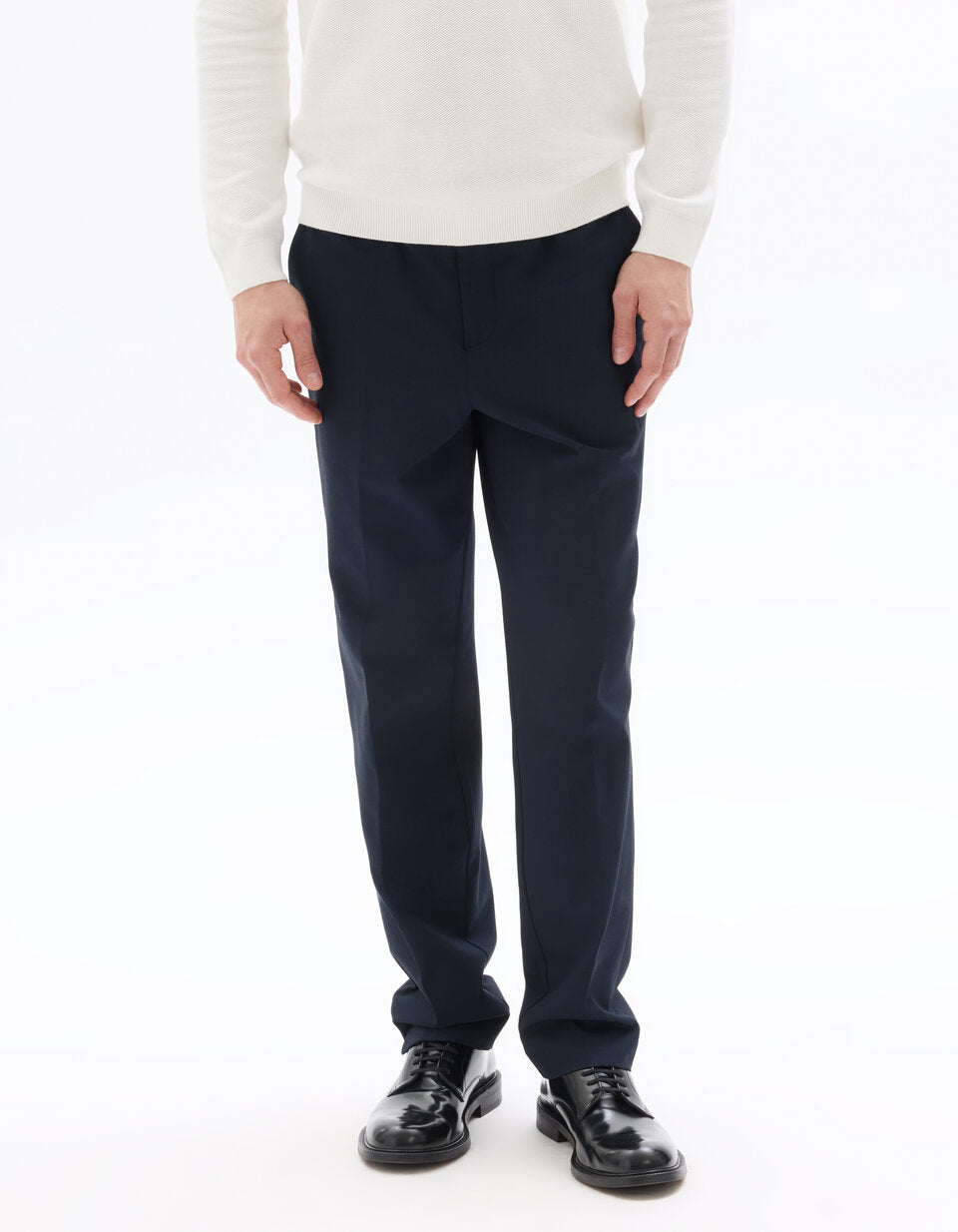 Smart Straight-Fit Bi-Stretch Trousers - Navy — view 3