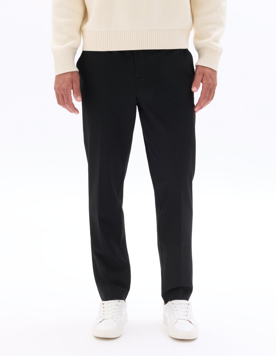 Smart Straight-Fit Bi-Stretch Trousers - Black — view 3