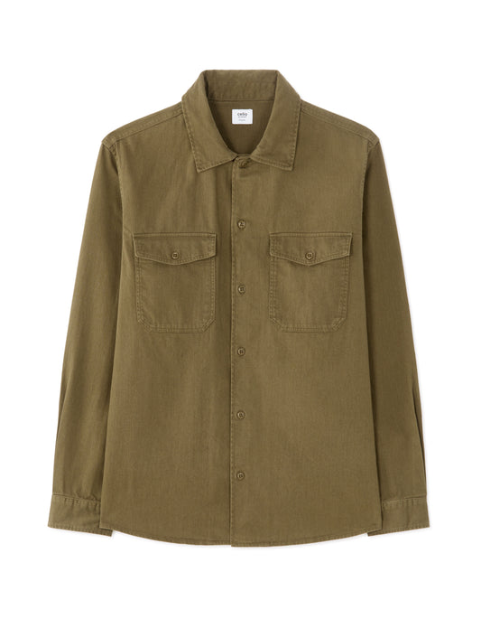 Regular-Fit Pure Cotton Twill Shirt - Khaki — view 1