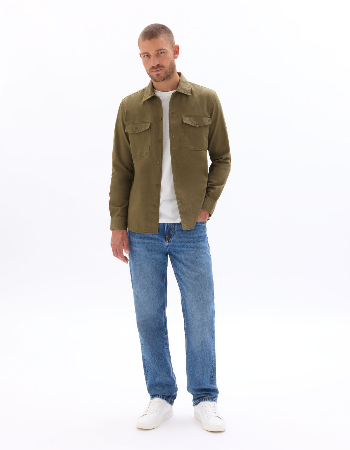 Regular-Fit Pure Cotton Twill Shirt - Khaki — view 3