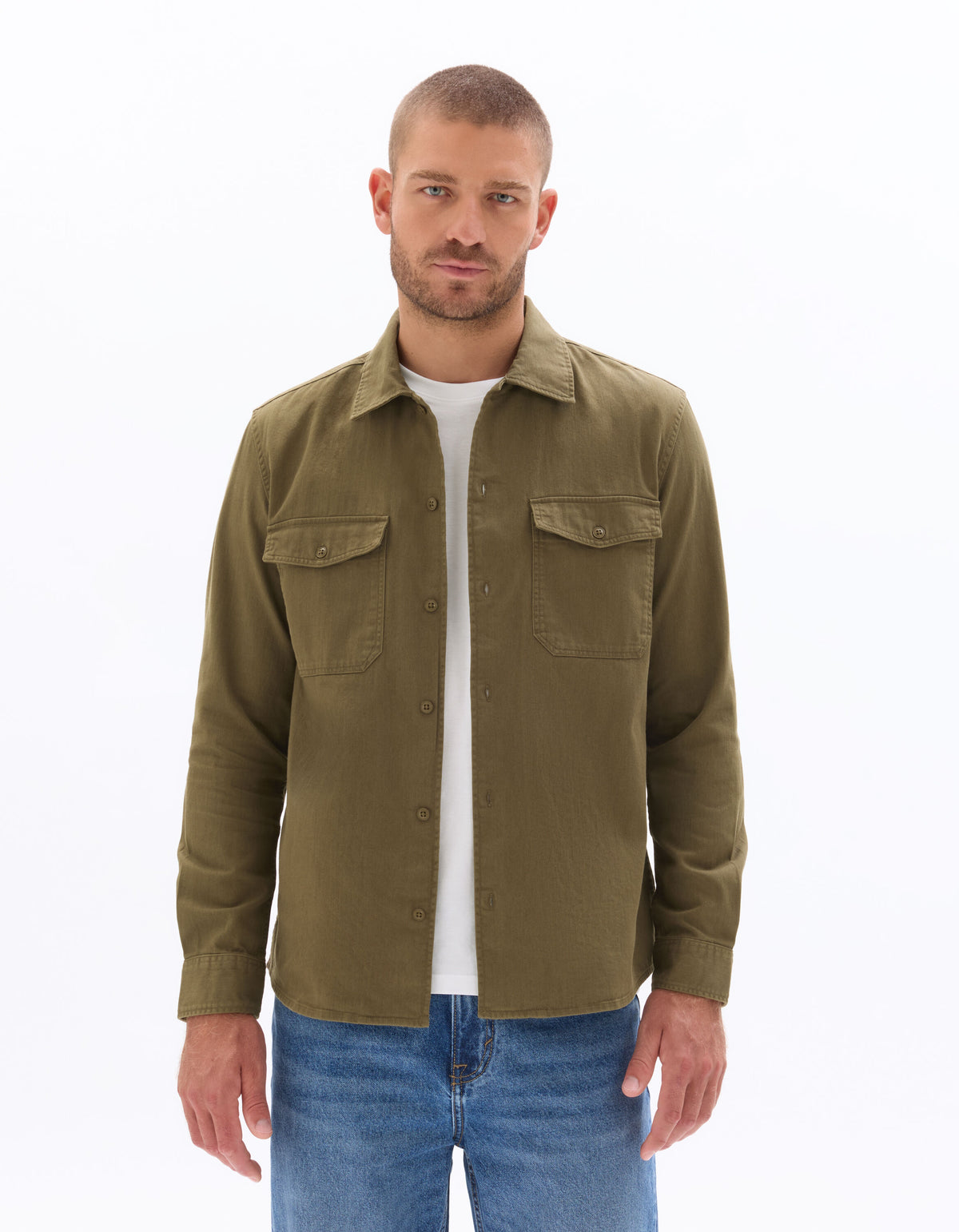 Regular-Fit Pure Cotton Twill Shirt - Khaki — view 2