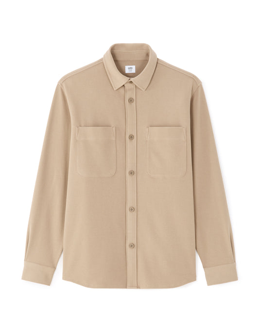Twill Overshirt with Two Patch Pockets - Light Brown — view 1