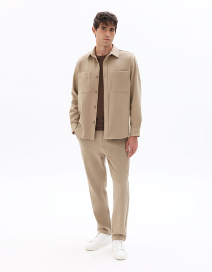Twill Overshirt with Two Patch Pockets - Light Brown — view 3