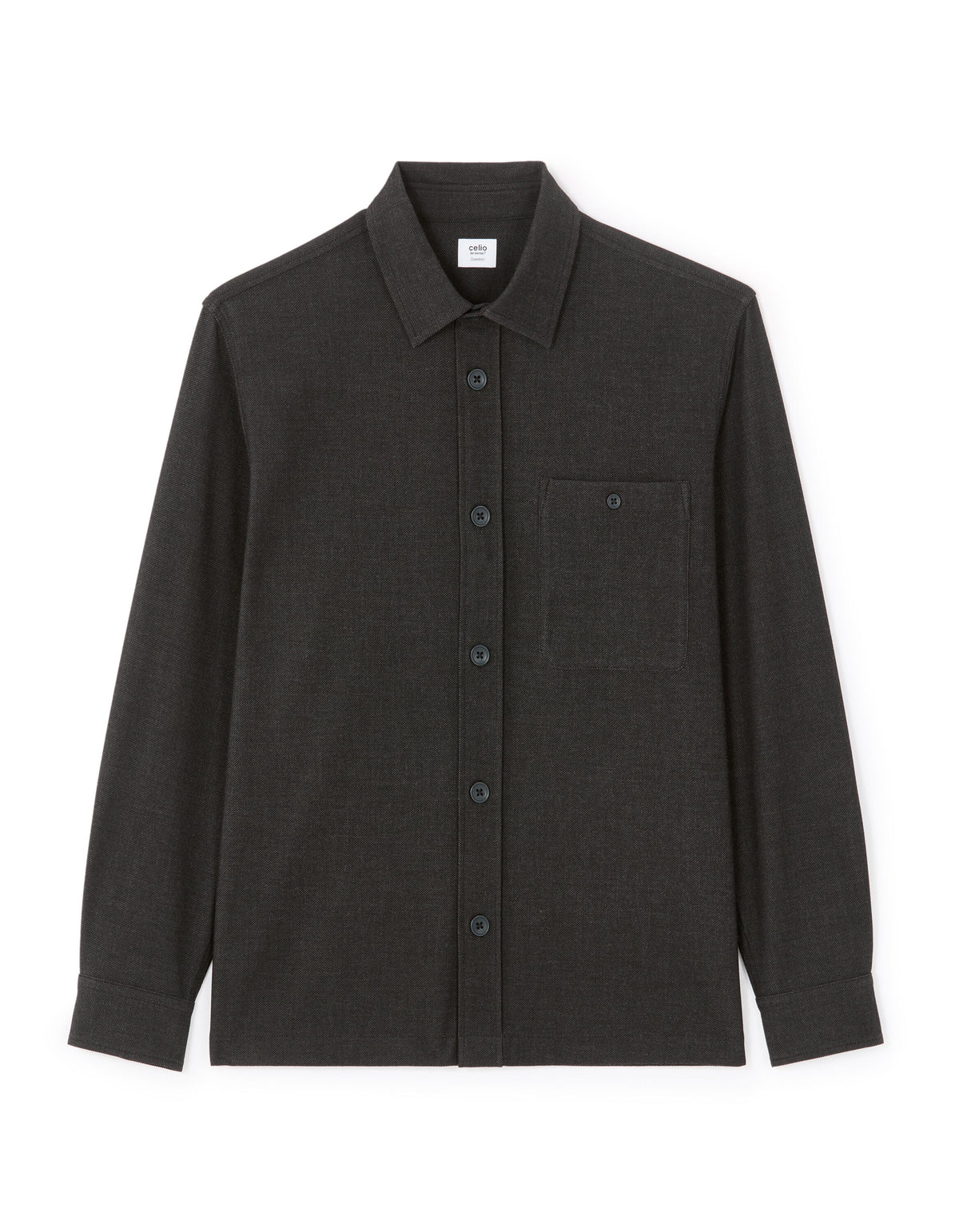 Textured Solid Overshirt with Pocket - Anthracite — view 1