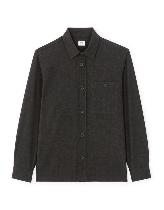 Textured Solid Overshirt with Pocket - Anthracite — view 1