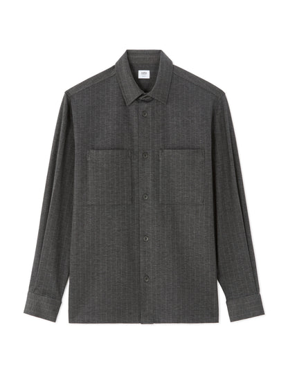 Striped Heavy Knit Overshirt - Grey — view 1
