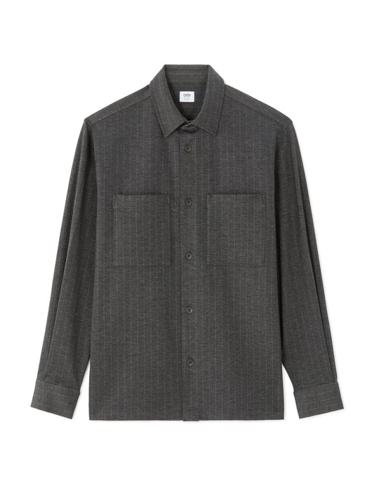 Striped Heavy Knit Overshirt - Grey — view 1