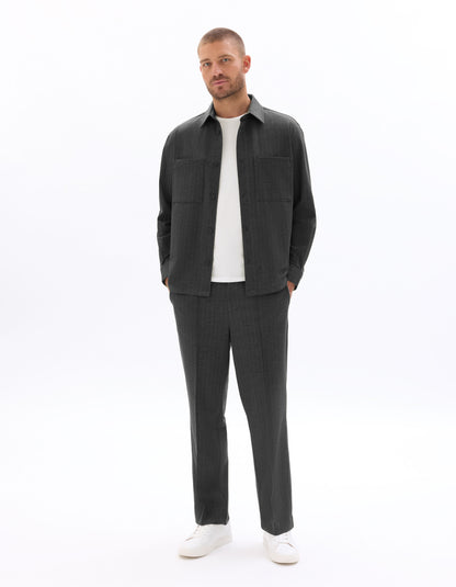 Striped Heavy Knit Overshirt - Grey — view 3