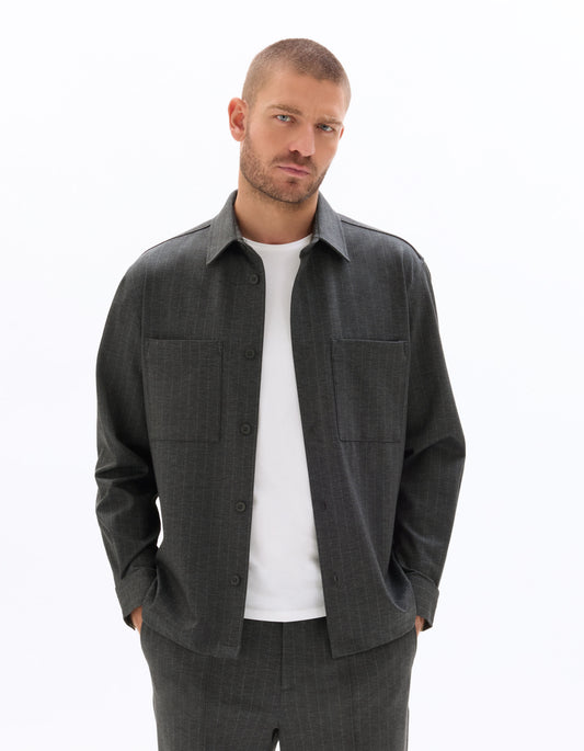 Striped Heavy Knit Overshirt - Grey — view 2
